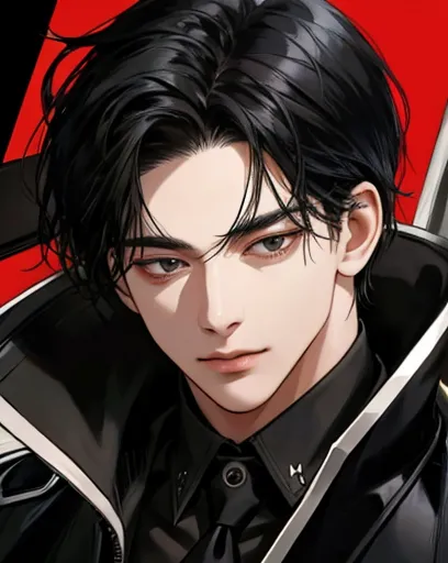 mafia, a 20 year old man, jet black hair, black eyes, shirt, close up look.