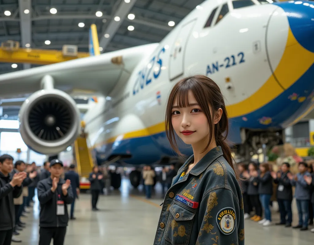 ultra-realistic, photorealistic, dramatic scene, shadow, global-illumination, solo, (20 years old Japanese famous idol girl:1.5), very beautiful fragile Japanese girl, very beautiful with very cute face, (aircraft mechanic, detailed face skin texture:1.2),...