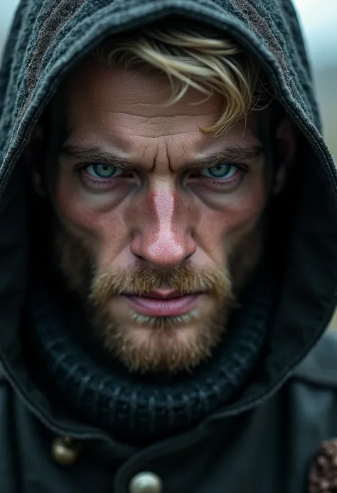 Peau pâle et un visage émacié. Appartenance ethnique roumaine avec des cheveux blonds ébouriffés et une barbe courte. Porter des vêtements de deuil, avec des yeux en amande intenses brûlants. Un sentiment de pouvoir et dautorité. une apparence rugueuse. je...