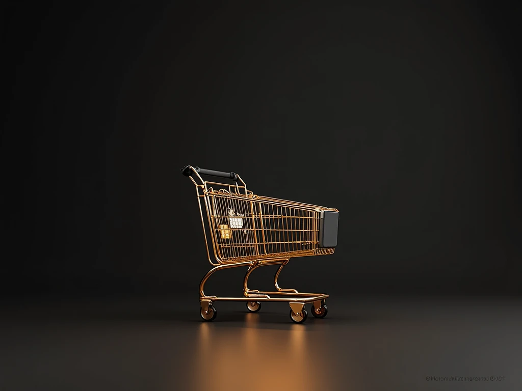 C4D modeling，OC rendering， A shopping cart ，black friday，Black and gold color scheme 