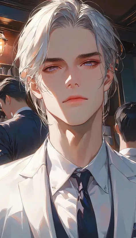 Handsome nerdy male, 1male, Man in suit, nerd, nerd boy, Strong shoulder width, human, simple hairstyle, gentleman style, A man in his 30s with shy expression, cafe background, (masterpiece:1.21),(bestquality:1.21),8k,high detailed, ultra-detailed, anime s...