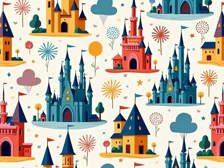  I want to create a Disney background pattern，At a glance its a picture of Disney ，Dont want any characters，Must be daytime 
