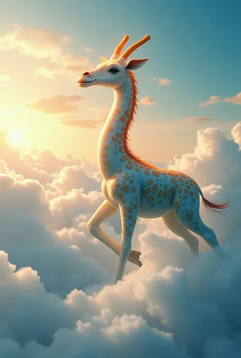 Above the sea of clouds， A gorgeous giraffe soars 。 Its body is covered with colorful scales ， The golden horn shines in the sun 。 Kirins eyes are gentle and intelligent ，It seems to be able to see everything in the world。There are good clouds floating aro...