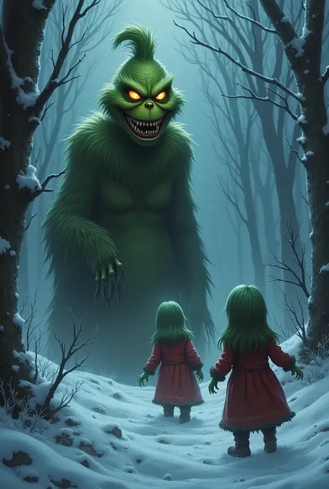 Come , small,  come play ,
 To my icy mountain Im going to take you ..."

one by one,  the ren got out of their beds ,  with empty eyes and slow steps ,  as if they were possessed .  They walked into the woods ,  where the Grinch ,  grotesque and deformed ...