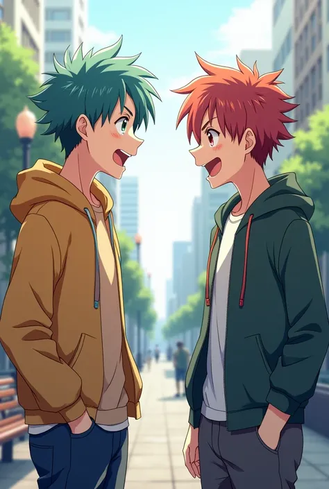 "anime" Two male friends talking 