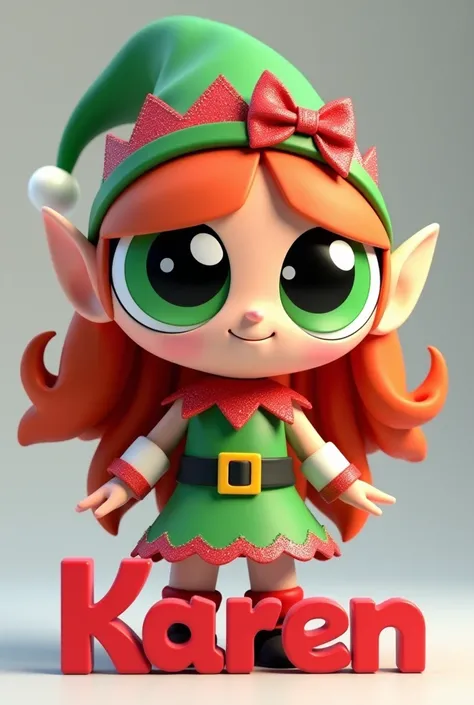 BOMBOM of the Powerpuff Girls dressed for Christmas with the name of Karen in 3D Below 
