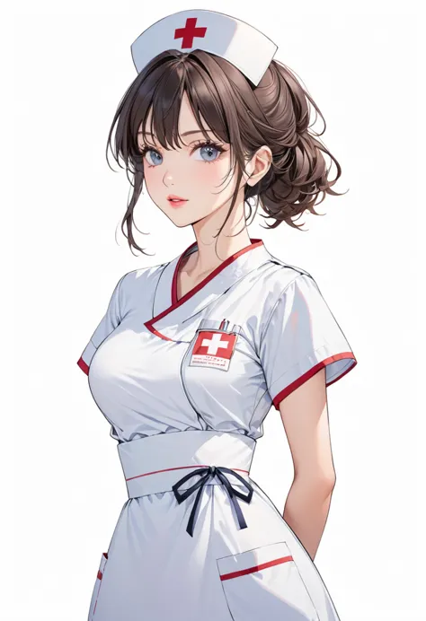 woman、illustration、white background、from the waist up、nurse