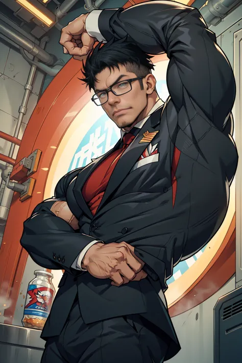 muscular morimori's muscle salaryman,suit,black-rimmed glasses,superhuman strength,show off your muscles, muscles,contract your ...