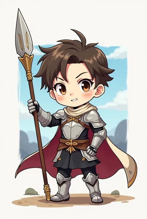 A chibi full body, young man lancer, anime style 