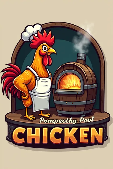 Logo with a name of "Ry smokey barrel chicken" 
Chicken is chef beside the metal chicken oven with a color of red,yellow and white