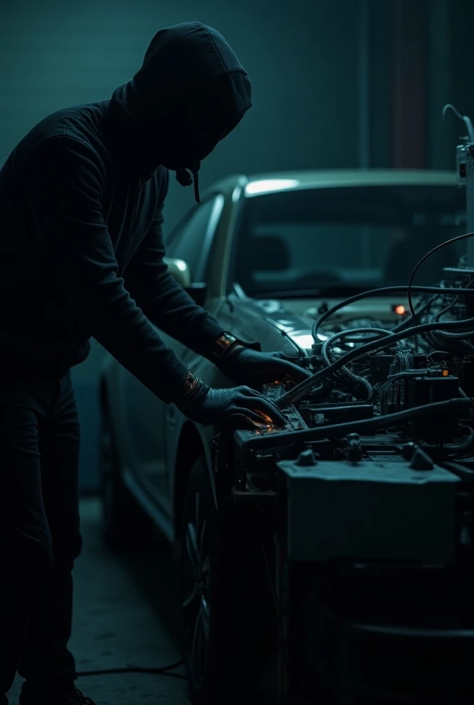 Faceless man Reprogram a car with a computer 