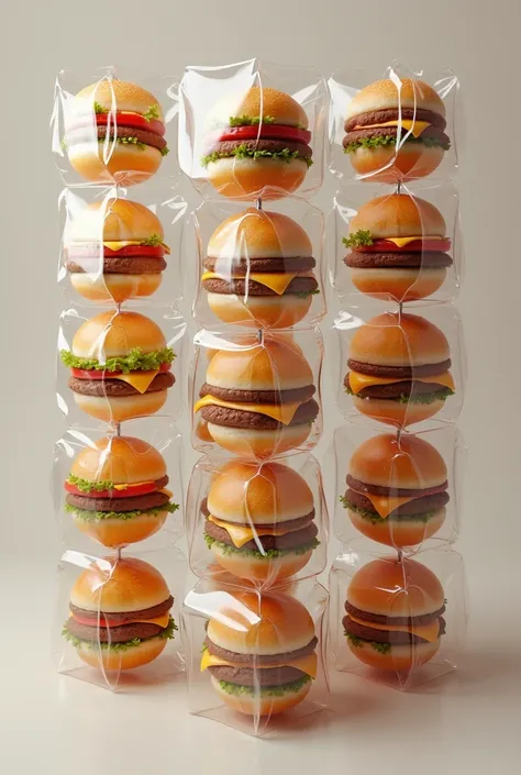 create an image of the burger nuggets all covered with plastic package