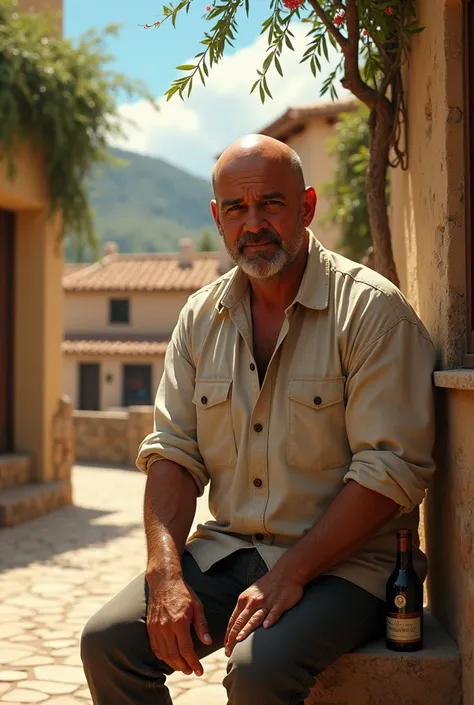 Drunk bald Spanish brother-in-law in his village