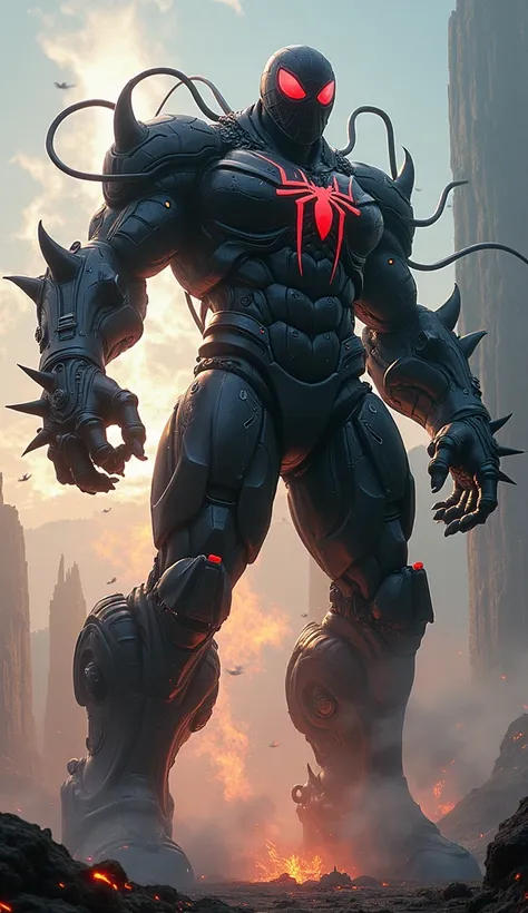 Spider-Man (Symbiote Suit/Black Suit Spider-Man) and Krang (TMNT Villain) merge into it and fusion big creator