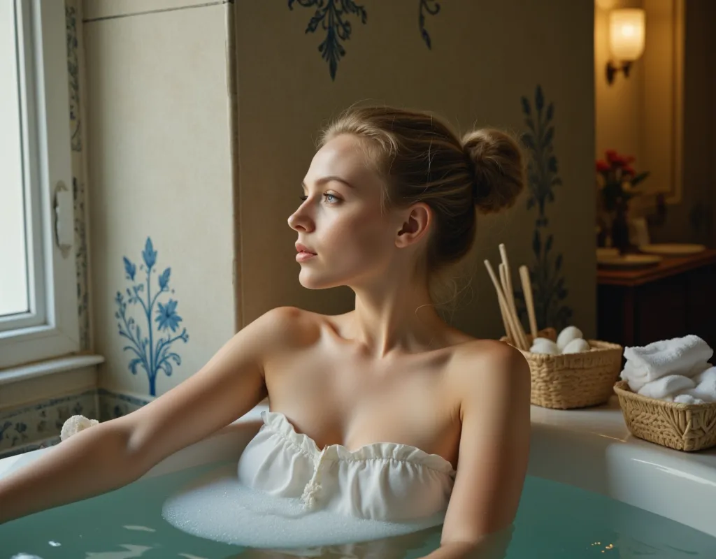 young danish woman in her bath, highres