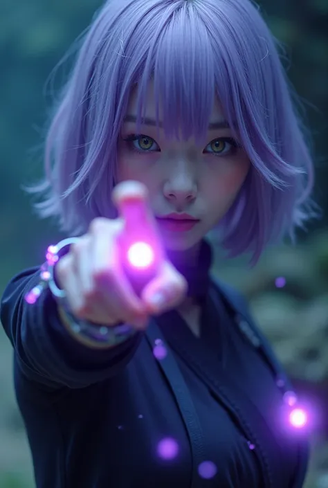 live-action,（ wonderfully cute Japanese girl）,live-action, purple light from fingertips  , A beautiful Japanese female idol pointing at us with her index finger ,Front View,  sharp concentration,  cool expression:1.6, (8k, Live Shooting,  best quality:1.21...