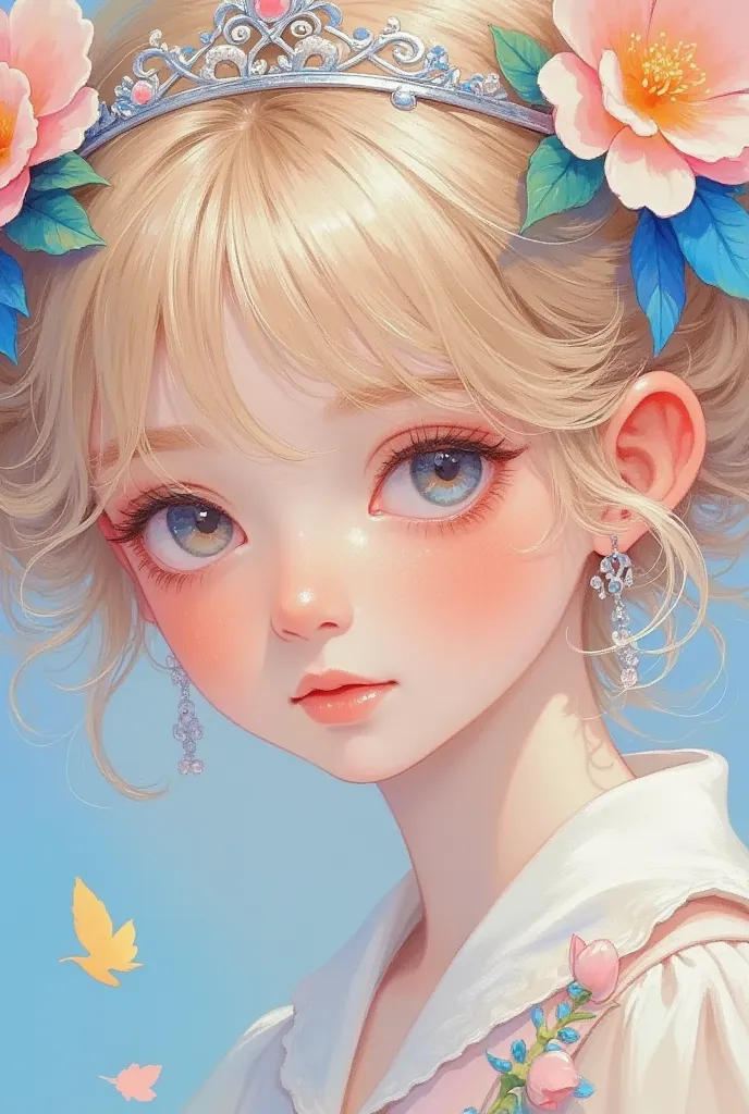 Closeup of a girl wearing a tia and a flower on her head,  soft anime illustration ,  exquisite digital art , Lovely art style, 可爱的数字艺术,  a beautiful art illustration ,  detailed digital anime art, Lovely realistic portrait , Beautiful digital illustration...