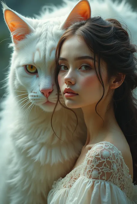 Beautiful woman with giant cat.