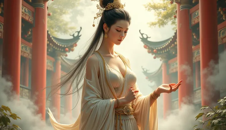 Chinese Goddess, Guanyin, Ancient China, Showing her armpit, bare arms, peircing gaze