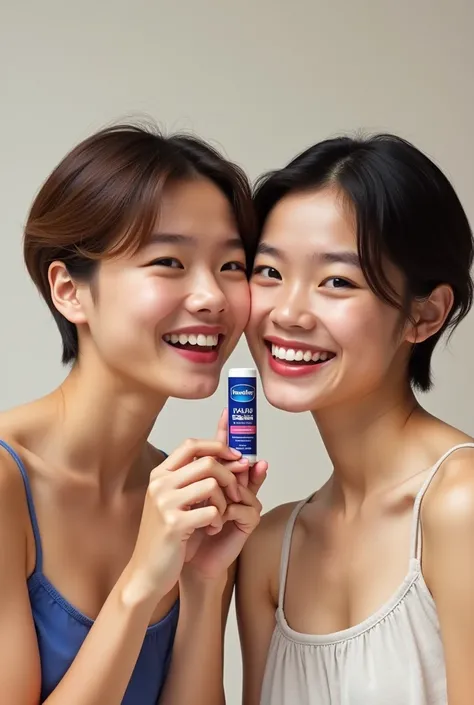 2 short haired girls promoting Vaseline lip balm