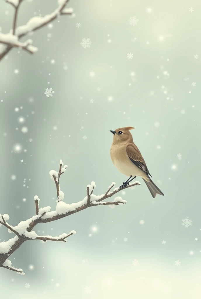 Bird on a twig in snowfall ghibli photo size 9:16