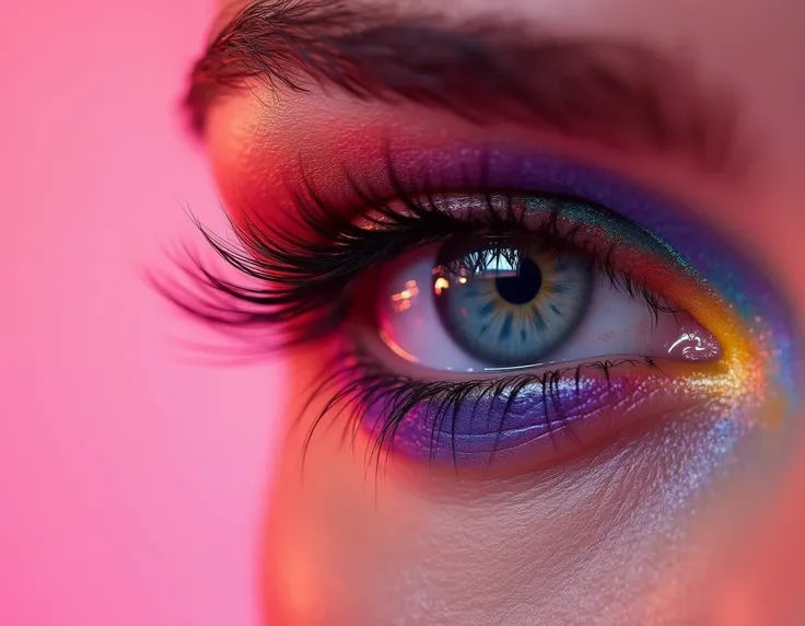 an explosion of eyeshadow on a pink background 