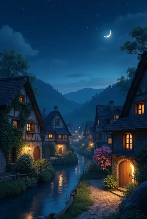 Beautiful night 🌇🌉 in village  make 8k ultra HD realistic 