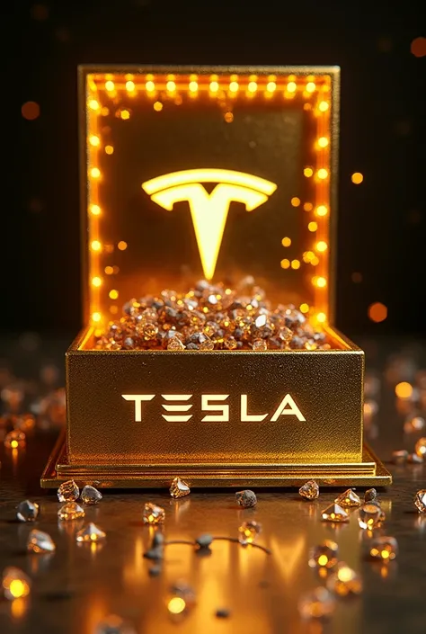 The Call of Duty text of the Tesla mobile phone is placed in a golden box filled with diamonds, with the Call of Duty text above and the Tesla text below the Call of Duty text in white color.