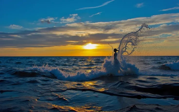 silhouette of a girl in a water dress