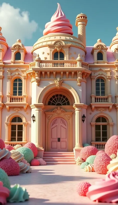 **Prompt:**  
"Create a hyper-realistic and luxurious mansion entirely made from ice cream, designed to be both an architectural masterpiece and a deliciously creative interpretation of indulgence. This mansion should evoke sophistication, opulence, and im...