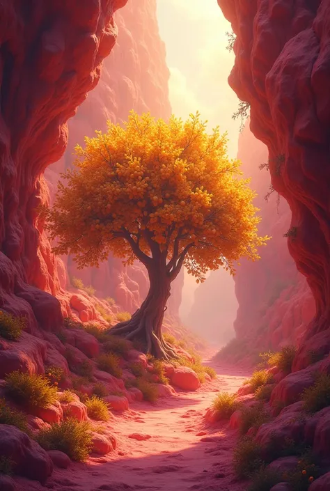 beutigul land made by multiple colour rubywith golden tree and many fruit cozzy light