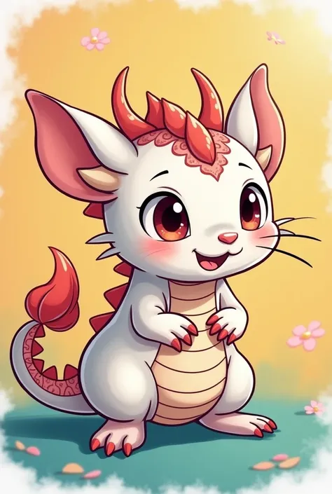 Create a dragon-shaped chinchilla, wingless, ribbon-like legs, cartoon, easy to draw