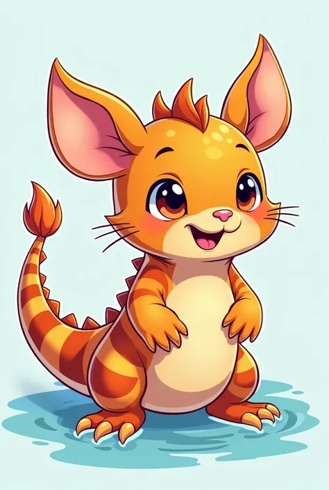 Create a dragon-shaped chinchilla with no wings, webbed legs, striped cartoon, easy to draw.