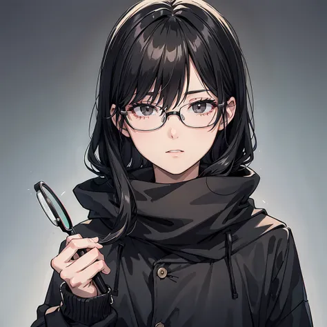 Black hair,black eyes,wearing glasses,cold man 