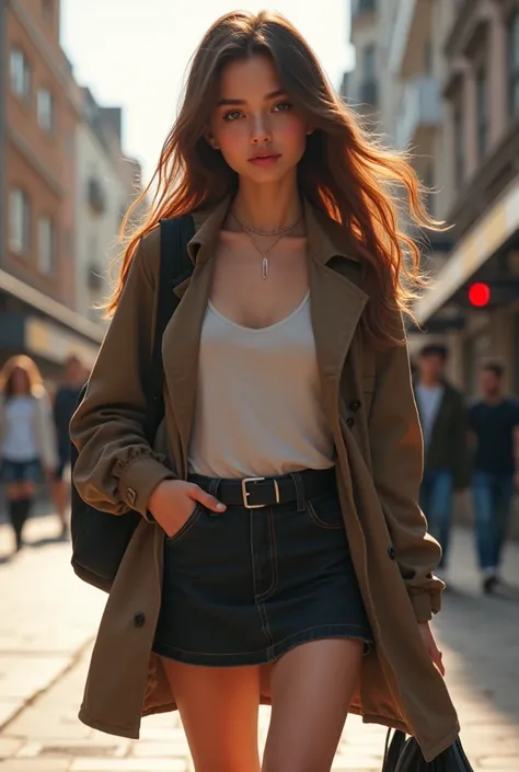 Girl
18 years old
Caucasian
Brown hair
College student
Long jacket
Miniskirt

