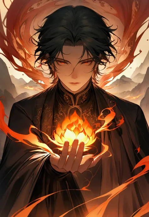 The scene unfolds with Xiao Yun standing tall in the midst of a desolate, rocky landscape. His eyes gleam with unwavering focus, and a sense of calm determination surrounds him. As the wind picks up, his dark cloak billows behind him, but his presence rema...