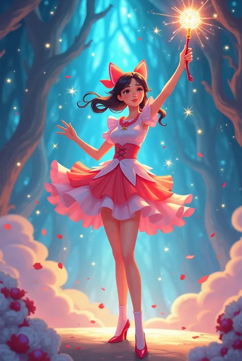 2D illustration of a magical girl with only a magic wand