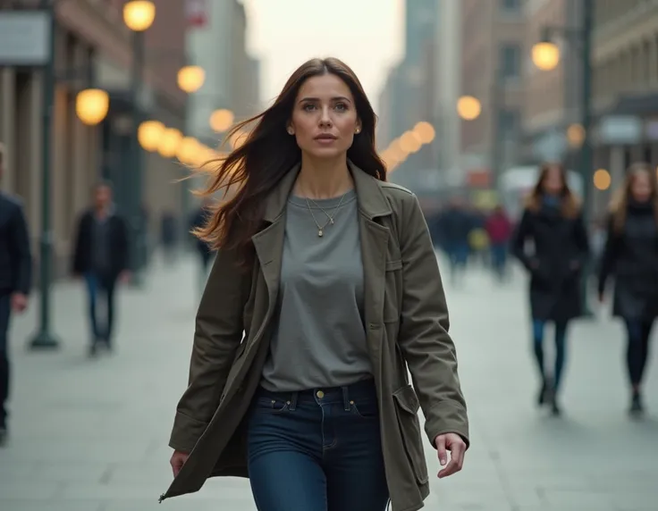  Woman walking front view, Woman looking at the front and walking 