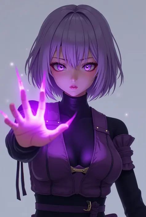  purple light from fingertips  , Front View,  sharp concentration,  cool expression:1.6, (8k, Live Shooting,  best quality:1.21, masterpiece:1.21), (Genuine, Realistic:1.2),beautiful, Beautiful Japanese female idol , 18 years old,  flat chested:1.37,  pale...