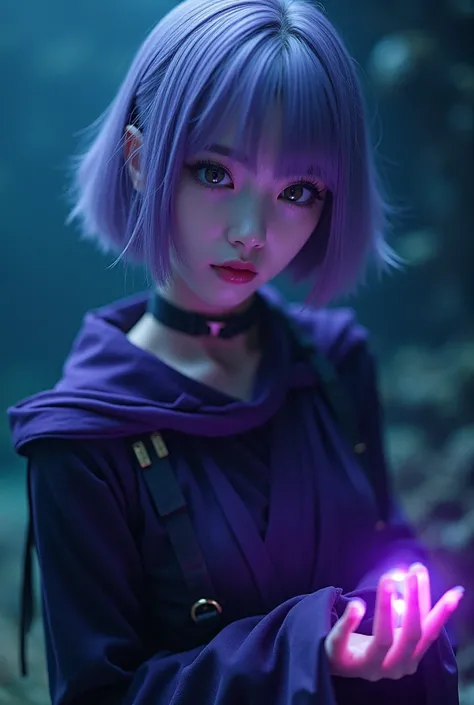 Shadow Clone,She is an illusion,live-action,（ wonderfully cute Japanese girl）,live-action, purple light from fingertips  , A beautiful Japanese female idol pointing at us with her index finger ,Front View,  sharp concentration,  cool expression:1.6, (8k, L...