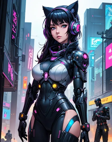 anime girl in futuristic outfit with cat ears and headphones, cute cyborg girl, digital cyberpunk anime art, cyberpunk anime girl mech, female cyberpunk anime girl, cyberpunk anime girl, beutiful girl cyborg, perfect android girl, anime cyberpunk art, port...