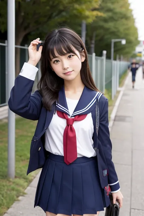 Japanese people similar to Seiko Matsuda、Student uniform sailor uniform 、On the way to school、