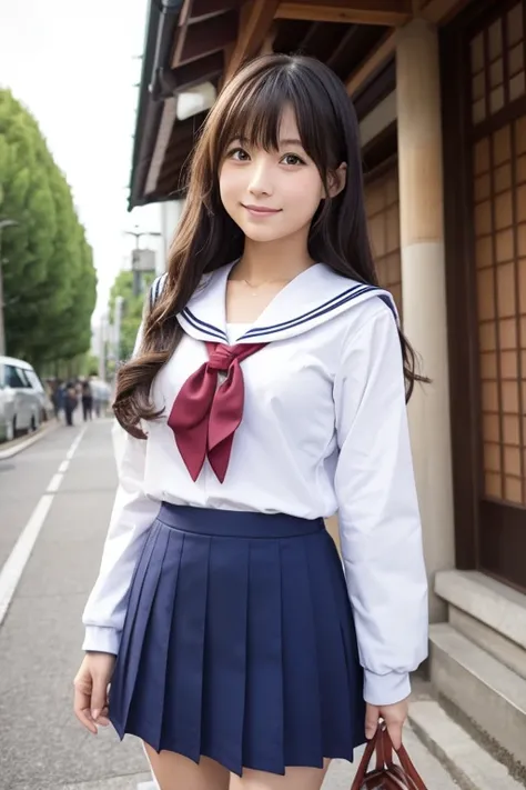 Japanese people similar to Miho Nakayama、Student uniform sailor uniform 、On the way to school、