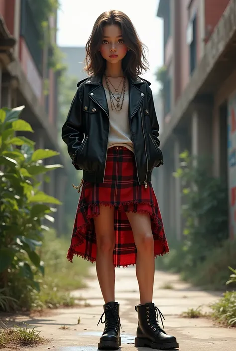 female teen with polite grunge style outfit with some red and black color combination 