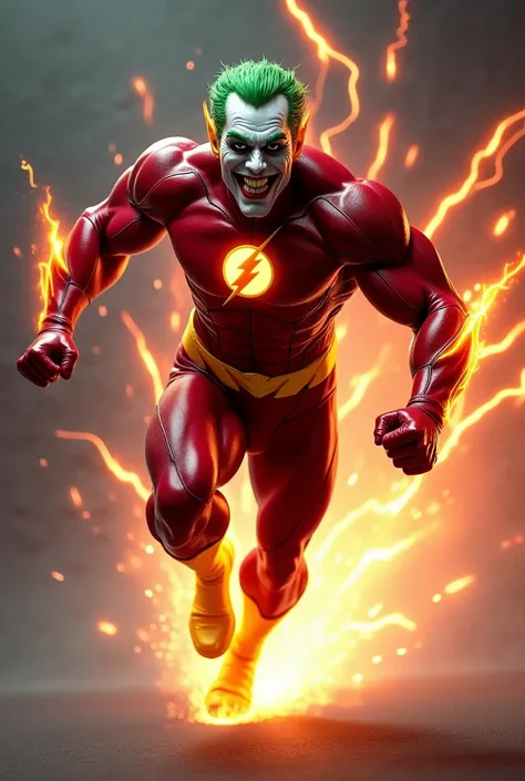 Joker wear flash suite looking like muscular and run like a flash 