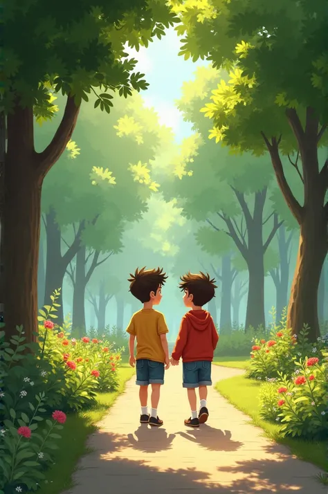 Two boys Walk in the park