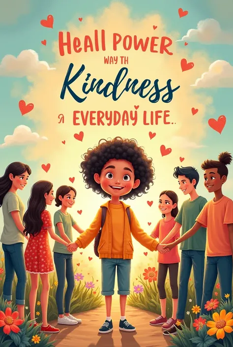 Create a poster drawing with symbolisms about kindness and affirmation in everyday life 
