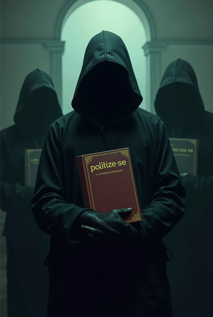 Forbidden Psychology Book , written on the cover, (politize-se)
Follow our channel on TikTok ,  in the background of the image there are shadows with the same book in hand, dark shadows, 