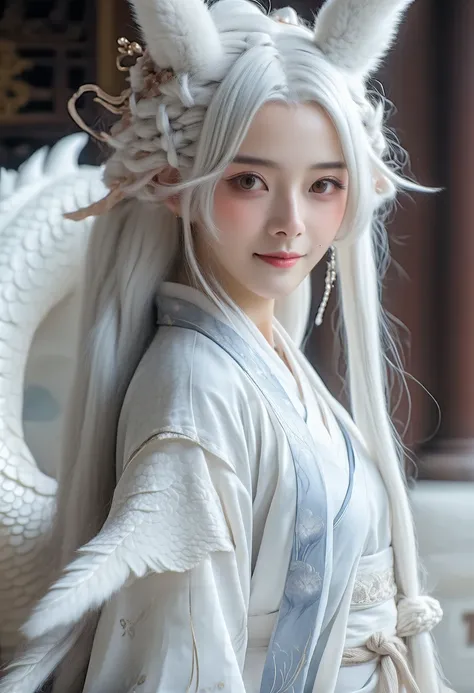 White Hair Girl,  s,rabbit, Half-dragon