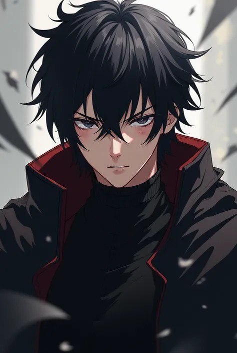 Generate a Male arknights design anime with black eyes and black hair male 2d art